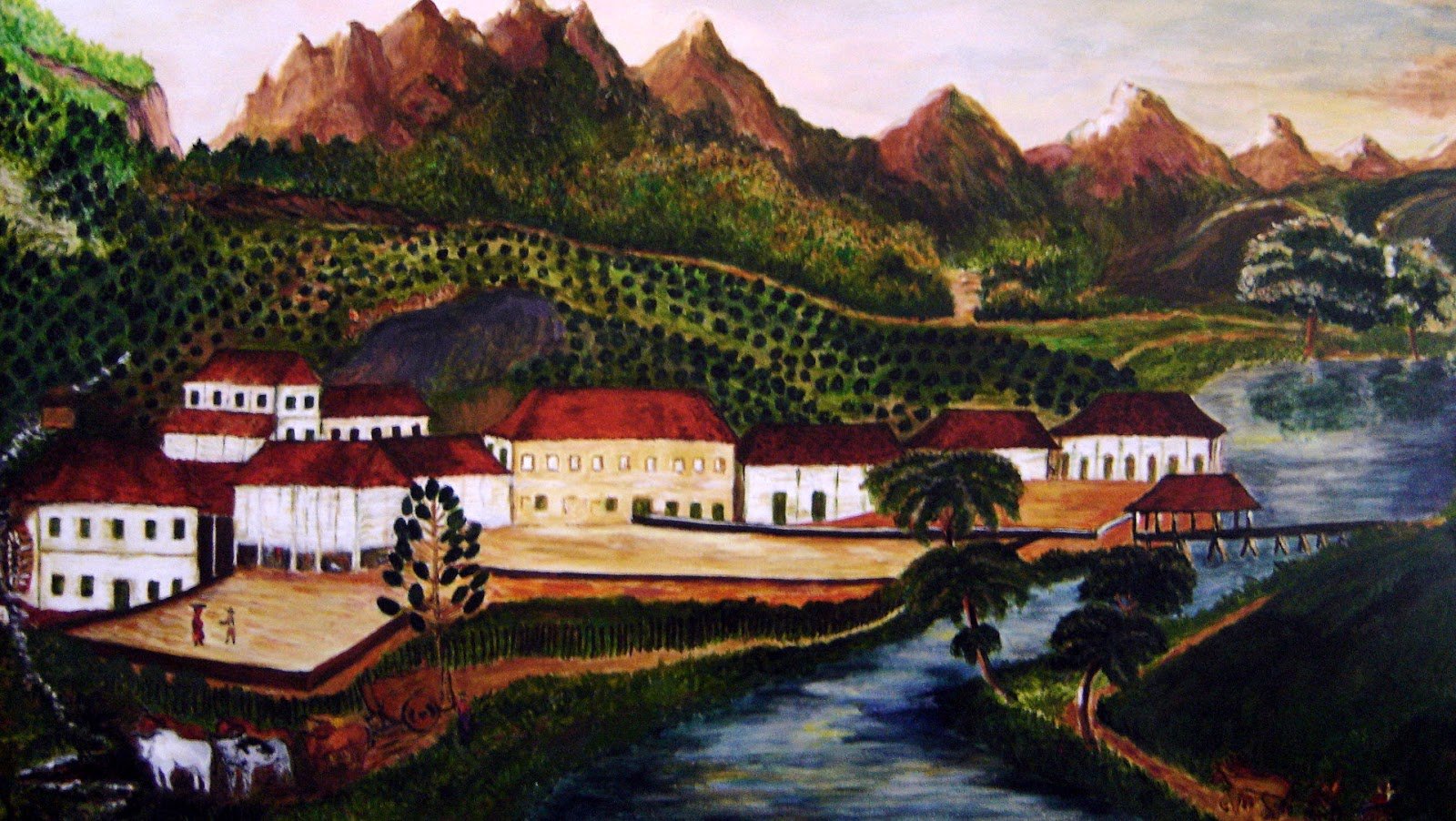 Aquarela da fazenda Santa Maria do Rio Grande, 1793. Acervo trajanodemoraes-rj.blogspot.